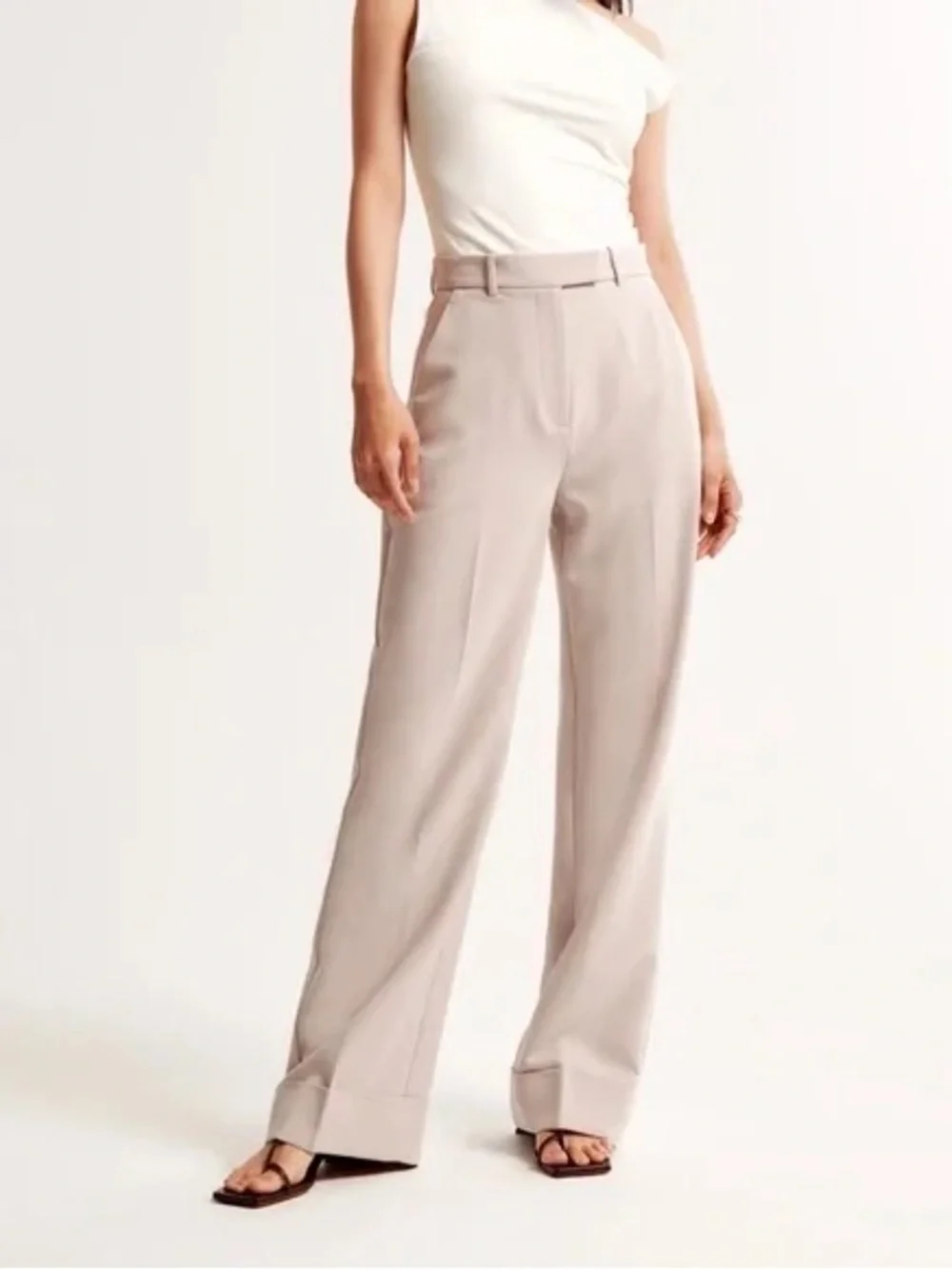 Abercrombie & Fitch Cuffed Hem Tailored Wide Leg Pant 33 16 Tan Khaki